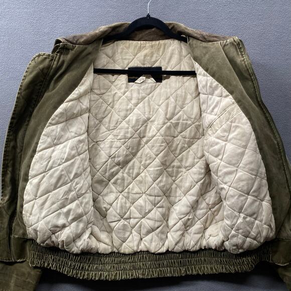 Vtg 80s 90s Dual Control Canvas Leather Bomber Flight Jacket Mens M Quilted Line - Picture 12 of 16
